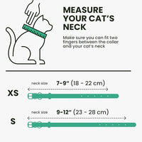 BRONZEDOG Leather Cat Collar with Removable Bells Non Breakaway Kitten QR Tag for Girl Boy (7" - 9" for Cats, Turquoise & Silver)