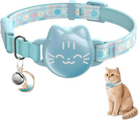 AirTag Cat Collar, Reflective Breakaway Collar - Floral Mint green / Small(9-13inch)