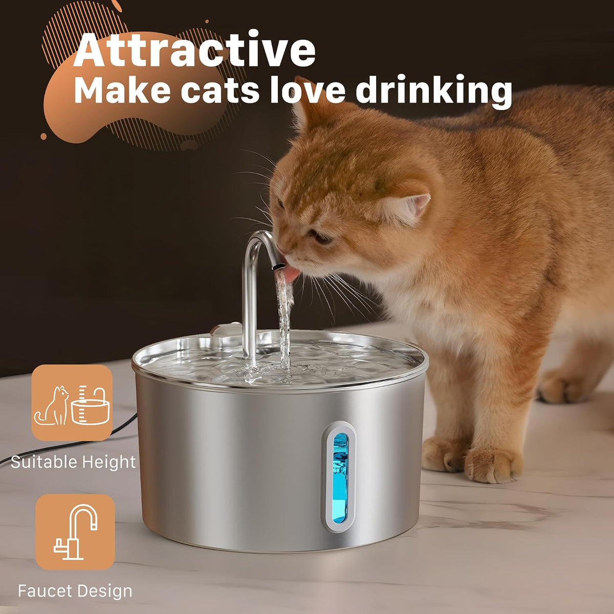 Cat Water Fountain Stainless Steel: 2.2 L Cat Fountain for Drinking - 74oz Cat Fountain - image 4