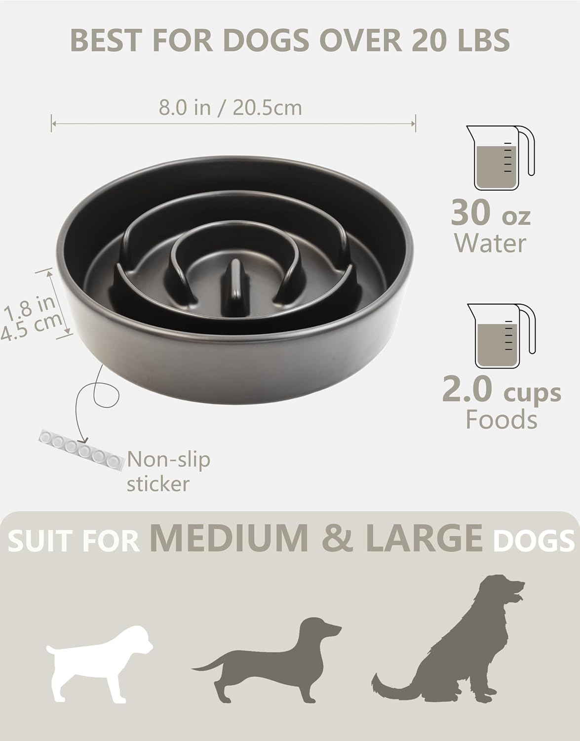 Ceramic Slow Feeder Dog Bowls - Black / 8 Inches - image 3