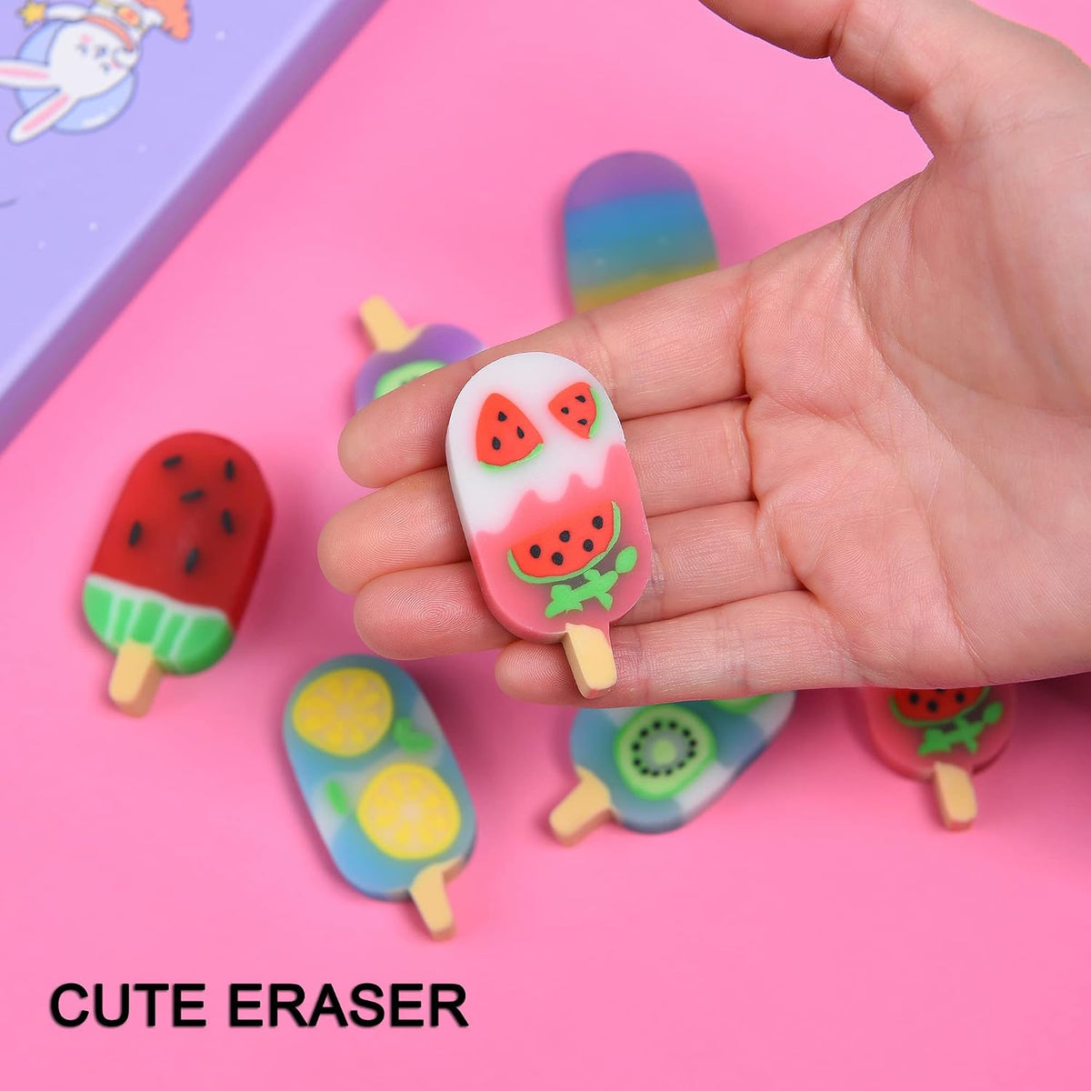 Donut Erasers for Kids, 24 Pieces 3D Cute Food Puzzle Mini Eraser, Cool Fun Take Apart Desk Pet - FRUIT ICE CREAM - image 3