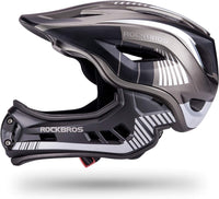 ROCKBROS Kids Full Face Bike Helmet Lightweight Detachable MTB Helmet – Fun for Kids & Family - Black Titanium / Small