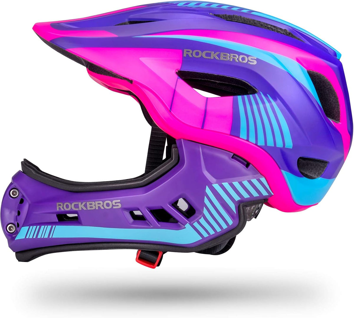 ROCKBROS Kids Full Face Bike Helmet Lightweight Detachable MTB Helmet – Fun for Kids & Family - Purple / Small