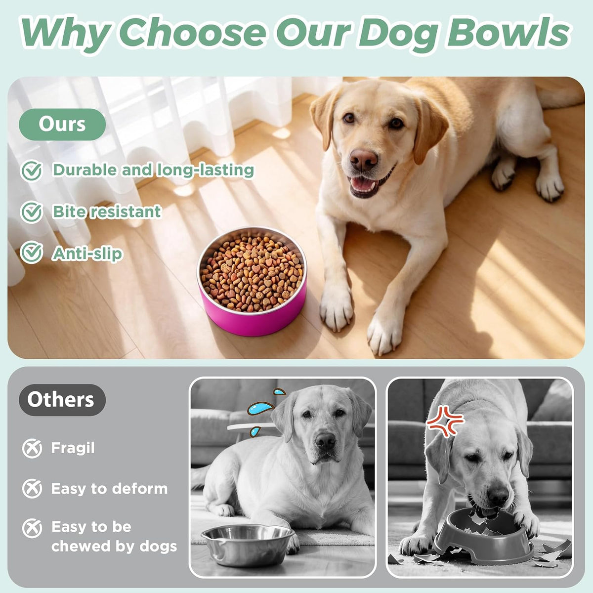 Dog Bowl, Stainless Stee Dog Water Bowl and Food Bowl - 64oz / Pitaya Pink - image 2