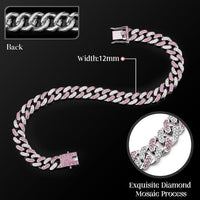 LEIFIDE Cuban Link Dog Collar Chain 12mm, Rose Gold, Pink - 10 Inches / Silver, Pink White - image 2