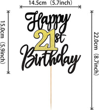 1 PCS Happy 60th Birthday Cake Topper Black Gold Glitter Cheers to 60 - 21st New - image 2