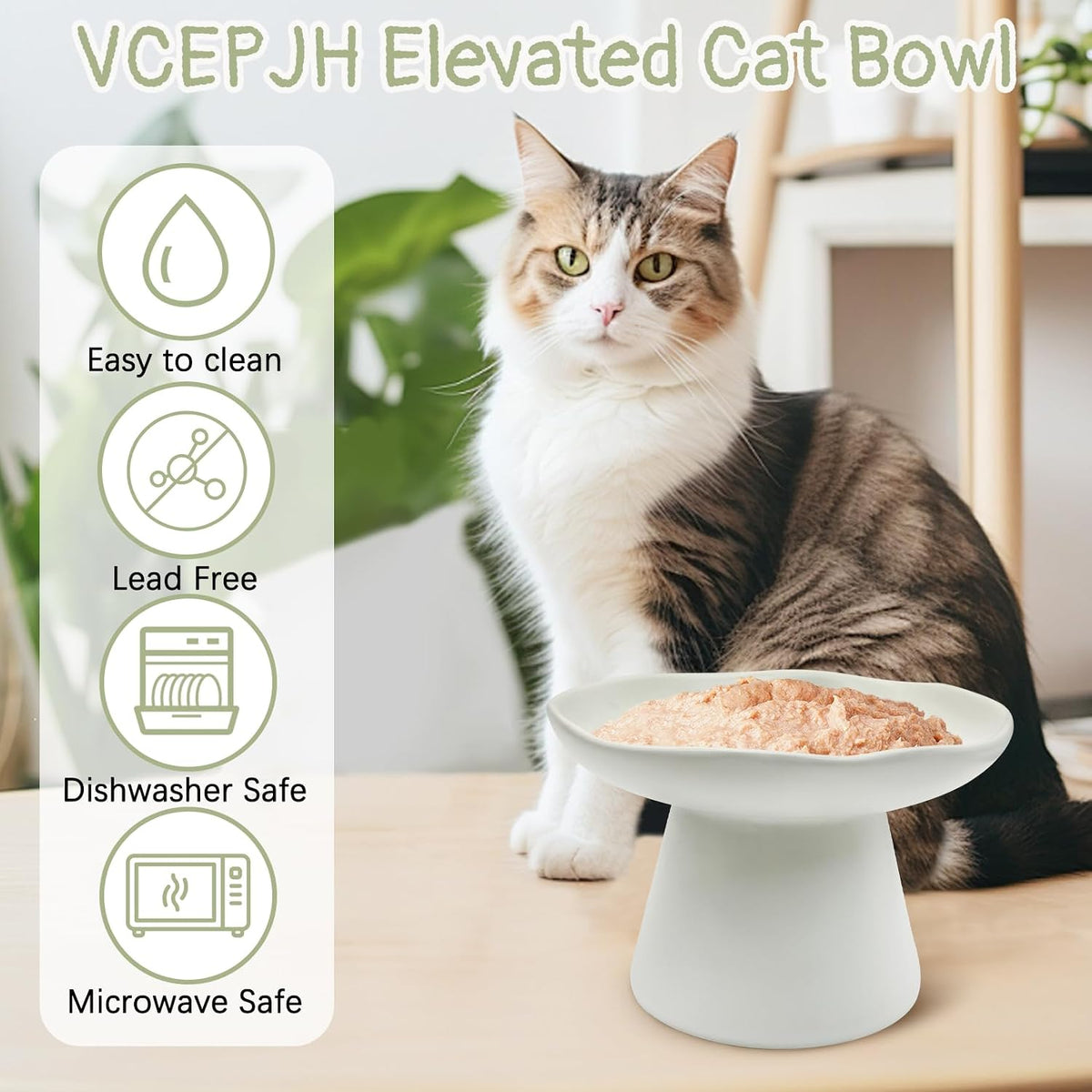 VCEPJH Elevated Cat Bowls 6.1in Wide Shallow Ceramic Raised Food Dish – Essentials for Cats - White(Pack of 2) - image 3
