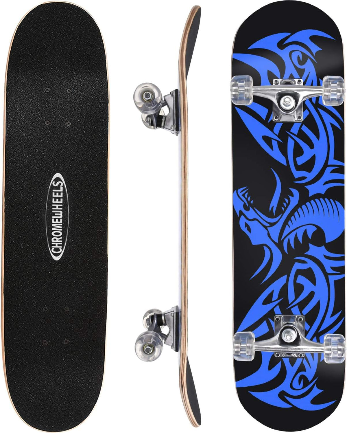 ChromeWheels 31 inch Skateboard Double Kick Skate Board Cruiser - Blue