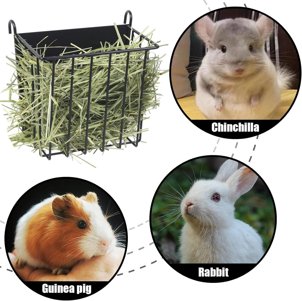 2PCS Rabbit Hay Feeder Guinea Pig Hay Feeder with Heavy-Duty Metal - 2 piece / Matte Black - image 3