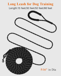 Taglory Long Dog Leash, 15FT 30FT 50FT 66FT, Training and Recall Leash with Comfortable Padded - 15 Foot - with handle / Black - image 3