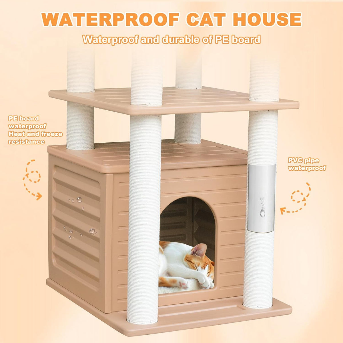 62"Tall Outdoor Cat Tree,Weatherproof Large Cat Condo with Scratching Posts – Essentials for Cats - CTT-9 - image 3