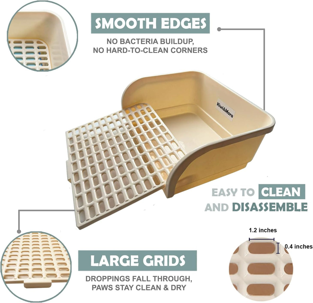 Rabbit Litter Box, Extra Large Bunny Litter Box with Grate - image 3