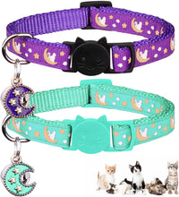 Baeuppit 2Pcs Breakaway Cats Collars Cat Collars for Boy & Girl Cats - 7.0-10.7'' / Purple+Teal