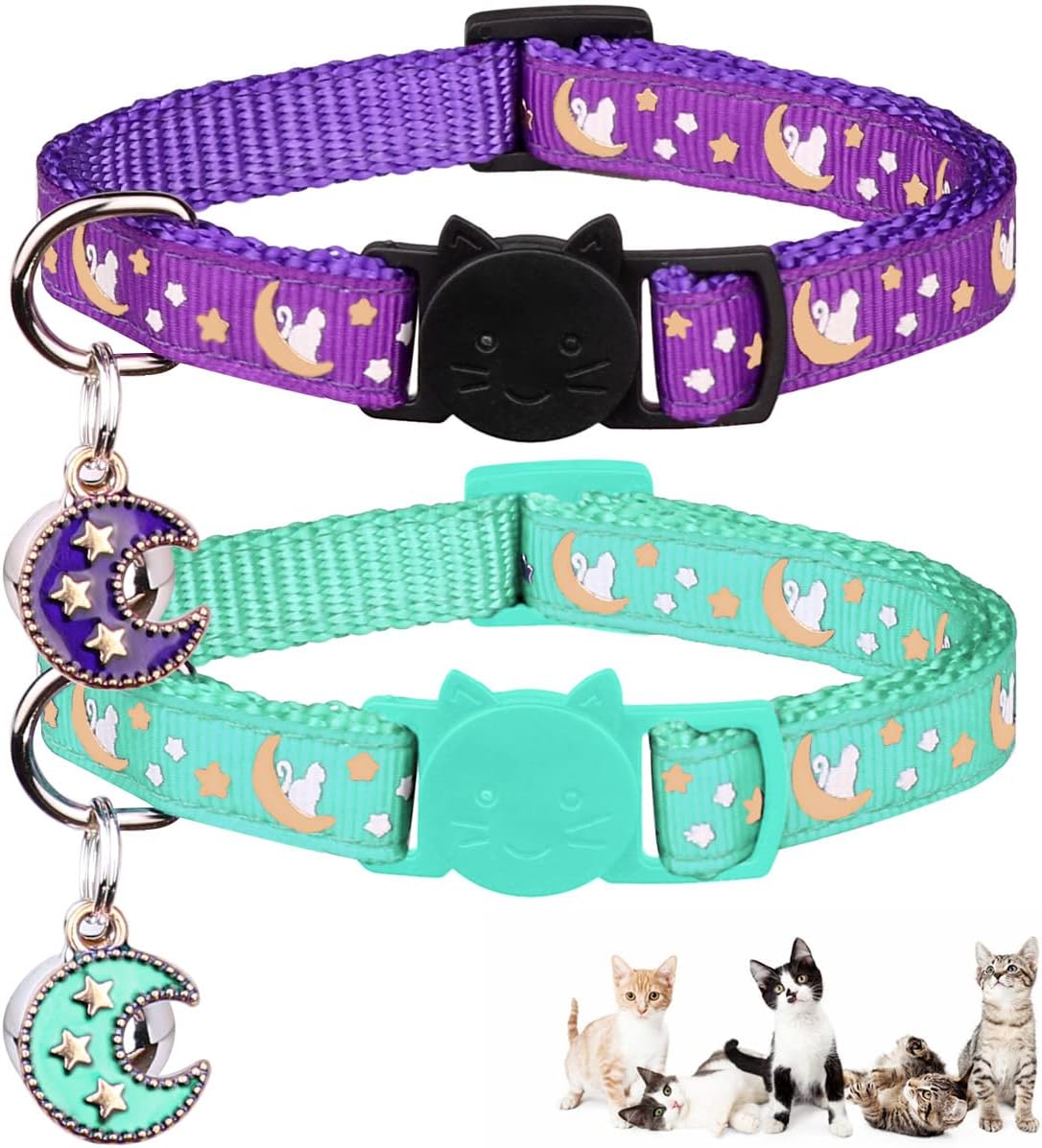 Baeuppit 2Pcs Breakaway Cats Collars Cat Collars for Boy & Girl Cats - 7.0-10.7'' / Purple+Teal