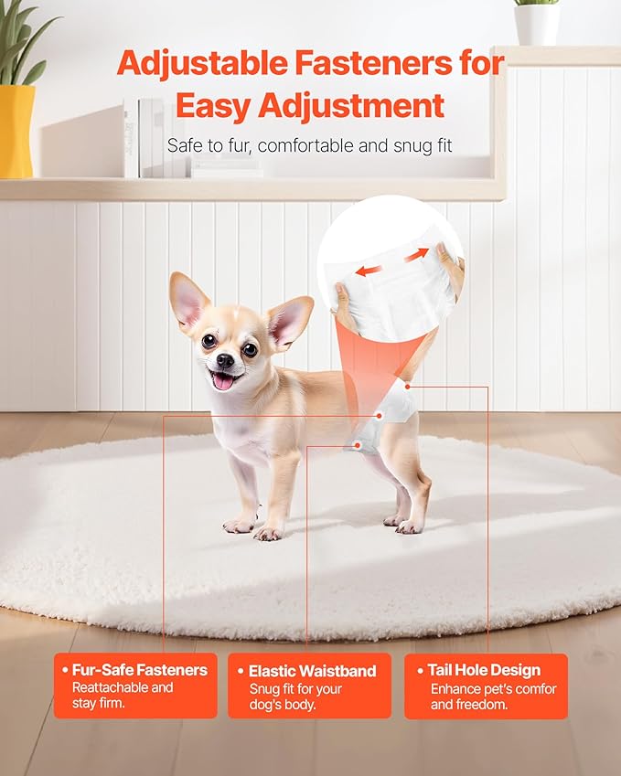 VEVOR Disposable Dog Diapers, Super Absorbent Female Dog Diapers, 360° Leak-Proof Female Doggy Pet Diaper with Wetness Indicator for Heat Period, Training, Incontinence - M, 96 Count (2 Packs of 48)