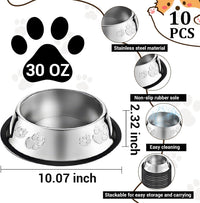 10 Pcs Stainless Steel Dog Bowl Pet Feeding Bowl with Rubber Base - 30 oz - image 2