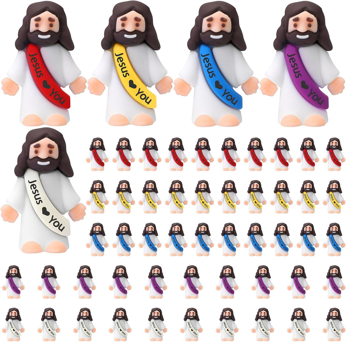 Bememo 50pcs Mini Jesus Loves You Religious Figures - Fresh Color