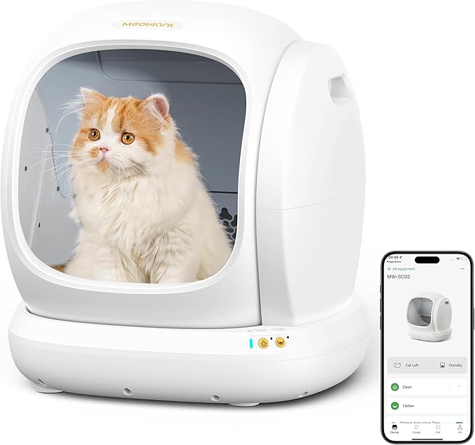 MeoWant Self Cleaning Cat Litter Box, Open-Top Automatic Cat Litter Box with Safety Protection, App Control, Odor-Free, 75L Large Space for Multiple Cats