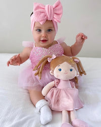 Soft Baby Doll Toys (16''), My First Baby Rag Doll for 1 Year-Old Girl Birthday Gift, Christmas Plush Toys Gift for Toddler Kids Infants-Princess-Coral