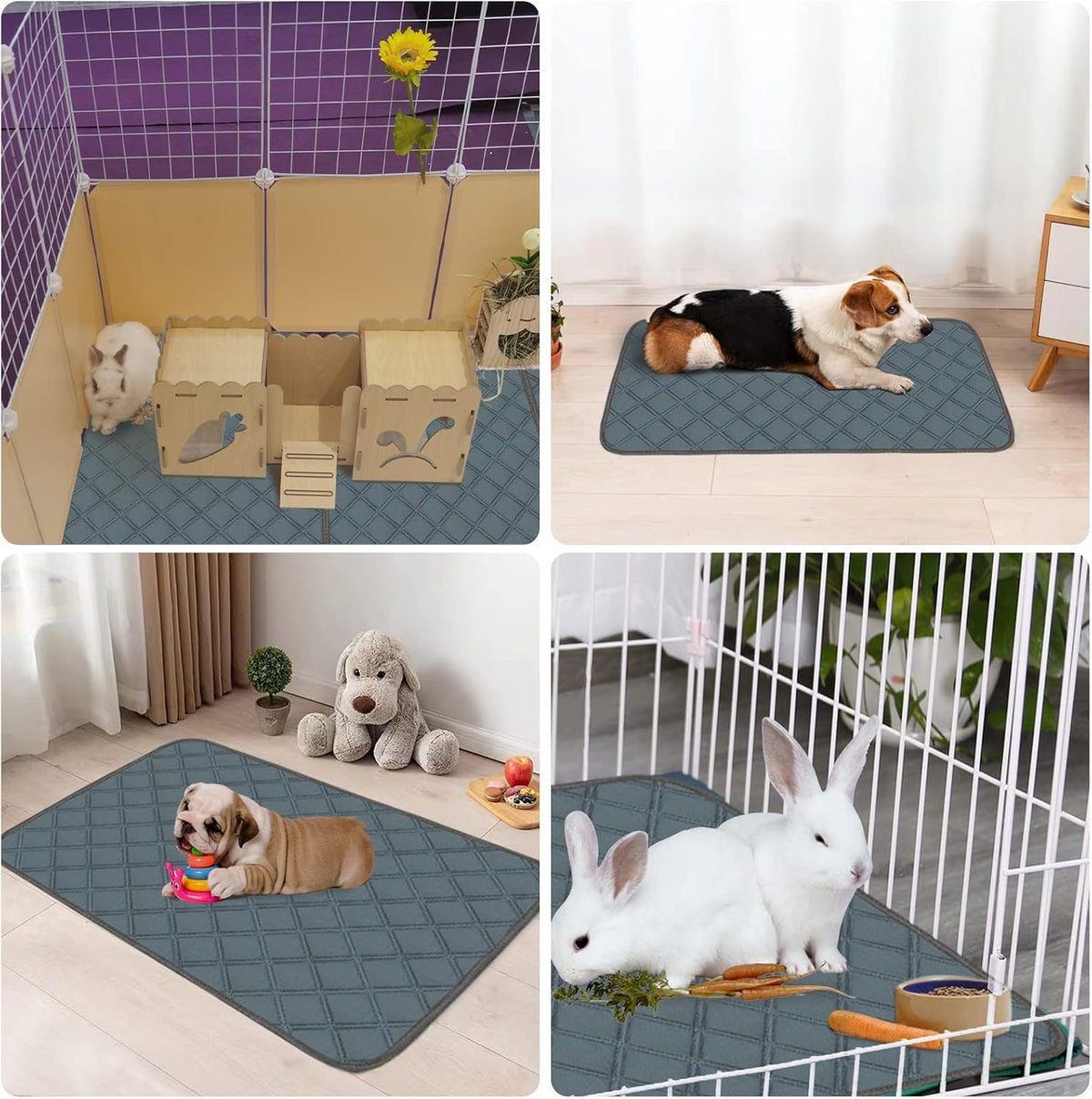 4 Pack Guinea Pig Cage Liners Washable Guinea Pig Bedding Reusable - Dark Grey / 48" x 24" (2 Pack) - image 3