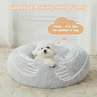 WNPETHOME Calming Dog Bed Cat Bed Donut, Faux Fur Pet Bed Self-Warming Donut Cuddler, Comfortable Round Plush Dog Beds (27 x 27 Inch, Light Grey)