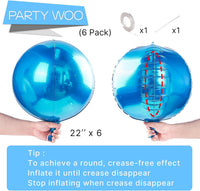 PartyWoo Metallic Silver Foil Balloons 20pcs Large Round Giant 4D - Blue-light Blue / 6 PCS-22 INCH - image 4