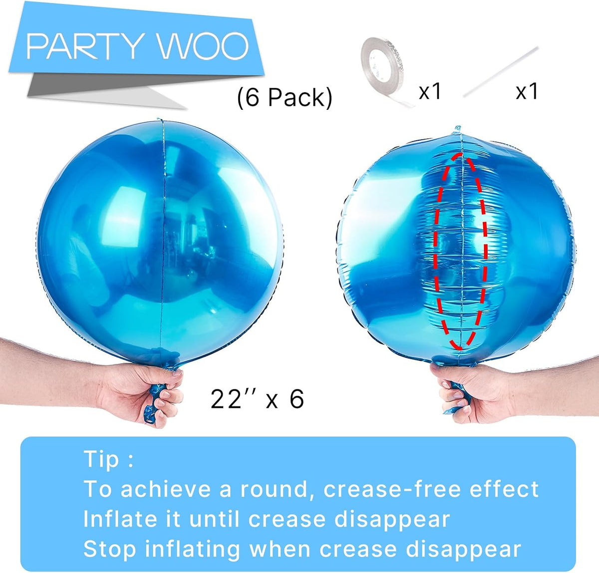 PartyWoo Metallic Silver Foil Balloons 20pcs Large Round Giant 4D - Blue-light Blue / 6 PCS-22 INCH - image 4