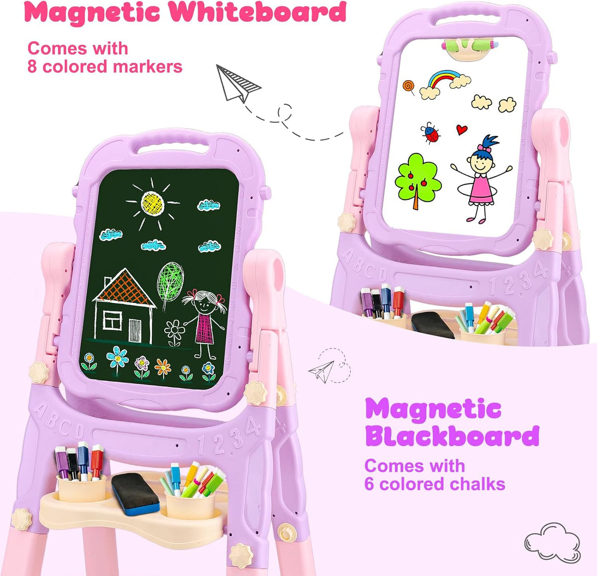 Easel for Kids Double-Sided Art Drawing Board Toys 3 4 Year Birthday - Pink - image 3