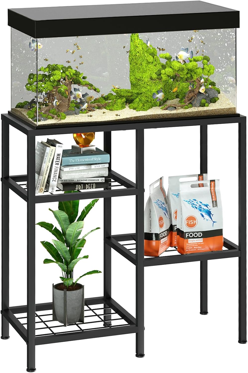 YBING black metal fish tank stand with 3 mesh shelves for 20 gallon aquariums