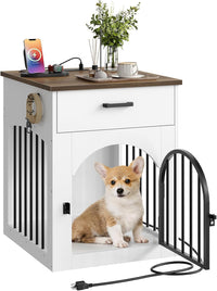 CHOEZON Dog Crate Furniture - White and Walnut