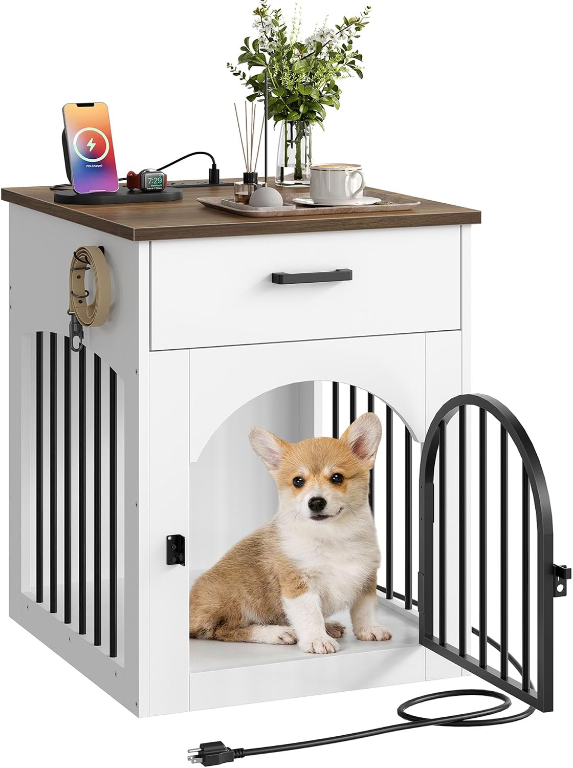 CHOEZON Dog Crate Furniture - White and Walnut