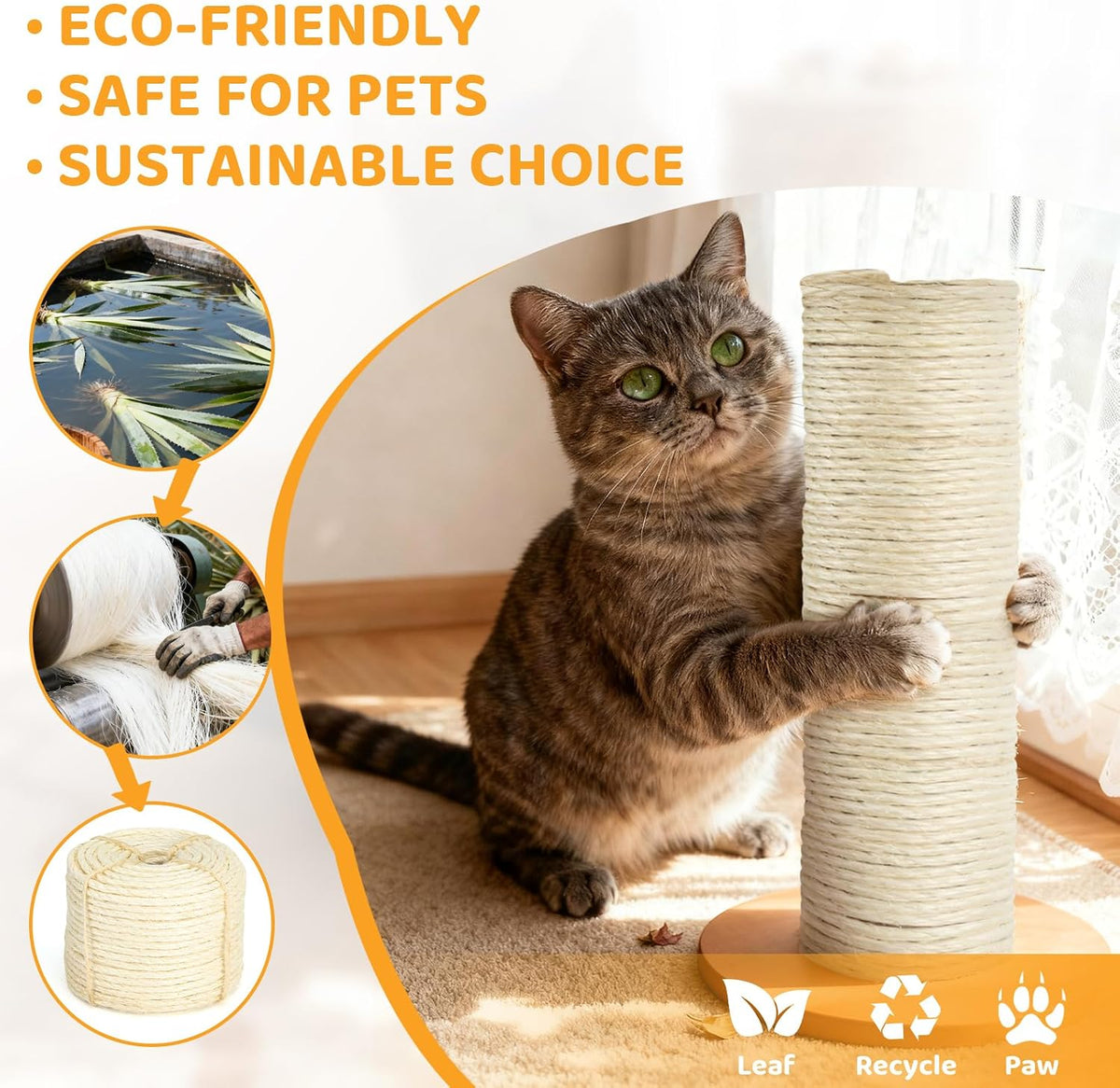 White Sisal Rope for Cat Tree and Scratching Post 5mm 1/5 Inch - White Φ5mm/0.2inch / 100FT - image 4