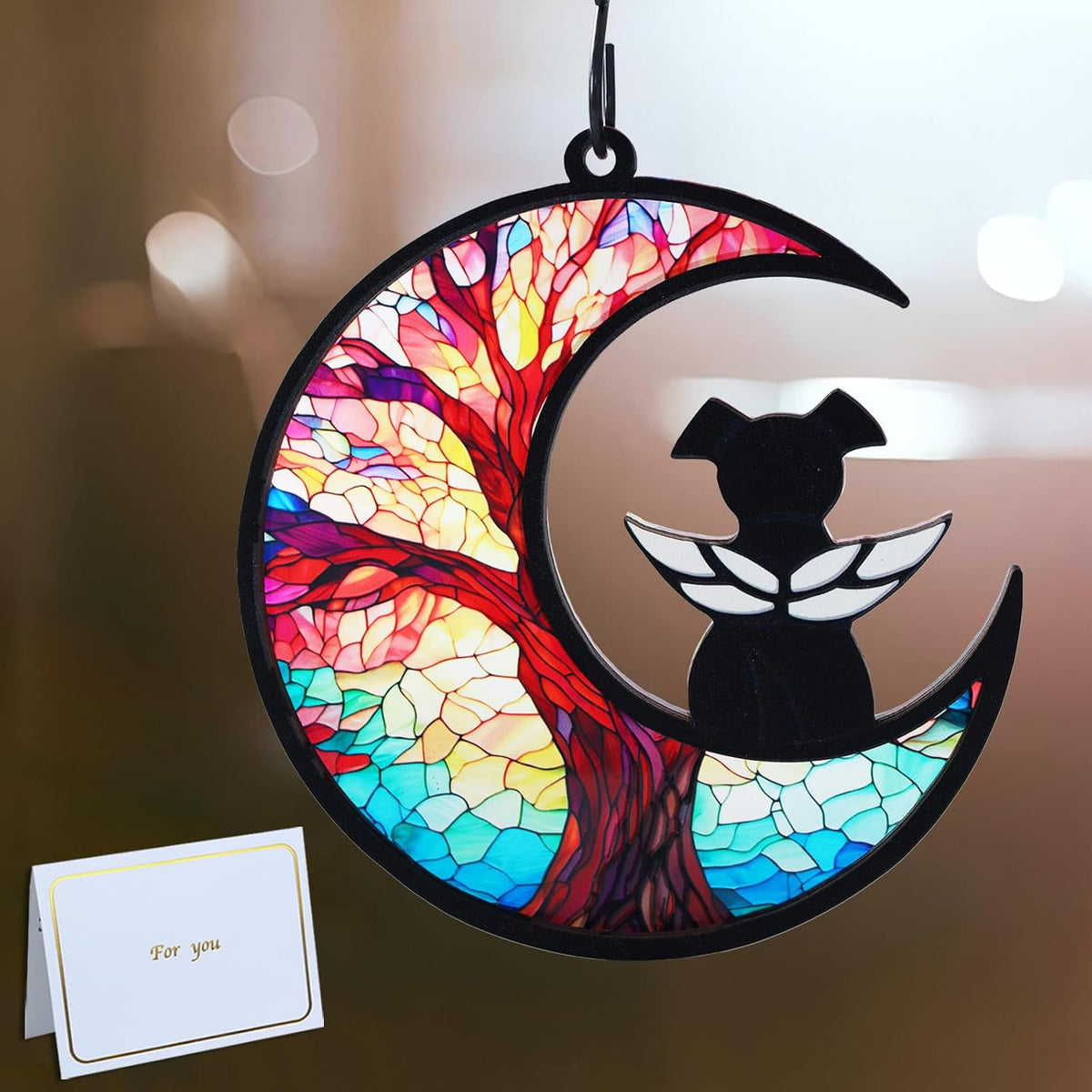 Original CCiaga DIY Dog Angel Memorial Suncatcher with Sympathy Card - 3-life Tree