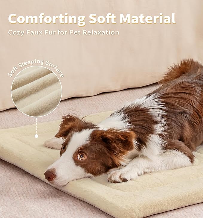 MADE 4 PETS Dog Crate Pad Bed for Large Dogs, Washable & Reversible, Anti-Slip Kennel Mat for Cozy Sleeping, Soft Fluffy Dog Bed for Indoor & Outdoor Use, 41"x29", Beige