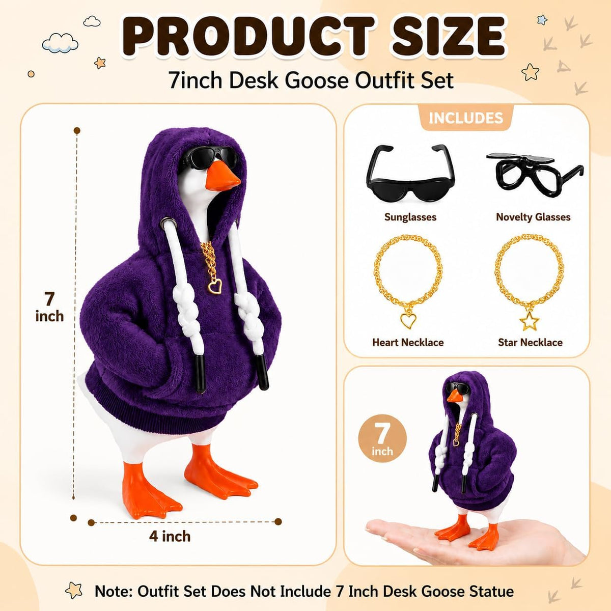 7inch Desk Goose Outfits, Mini Desktop Goose Clothes with Sunglasses & Necklaces, Brown Leopard - Dark Purple / 7 Inch - image 2
