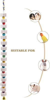 2 Pack 27 Inches Extra Long Bird Chewing Toy, Parrot Beak Grinding Calcium Stone with Bells, Bird Cage Accessories, Cage Toys for Cockatiel Parakeet Parrot Budgies Rat Hamster Rabbit African Grey