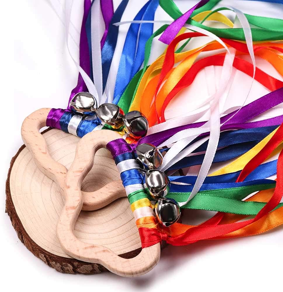 DILIMI rainbow ribbon hand kite set of 2 with natural wood rings - view 6