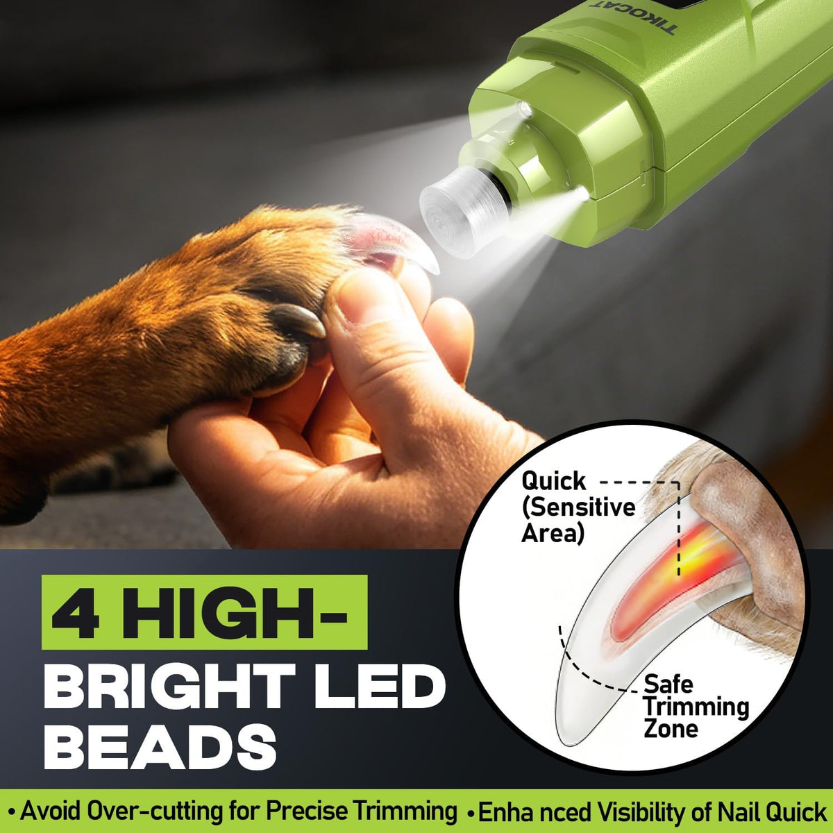 Whisper-Quiet Dog Nail Grinder 50%More Power for Sensitive Dogs - Green - image 4