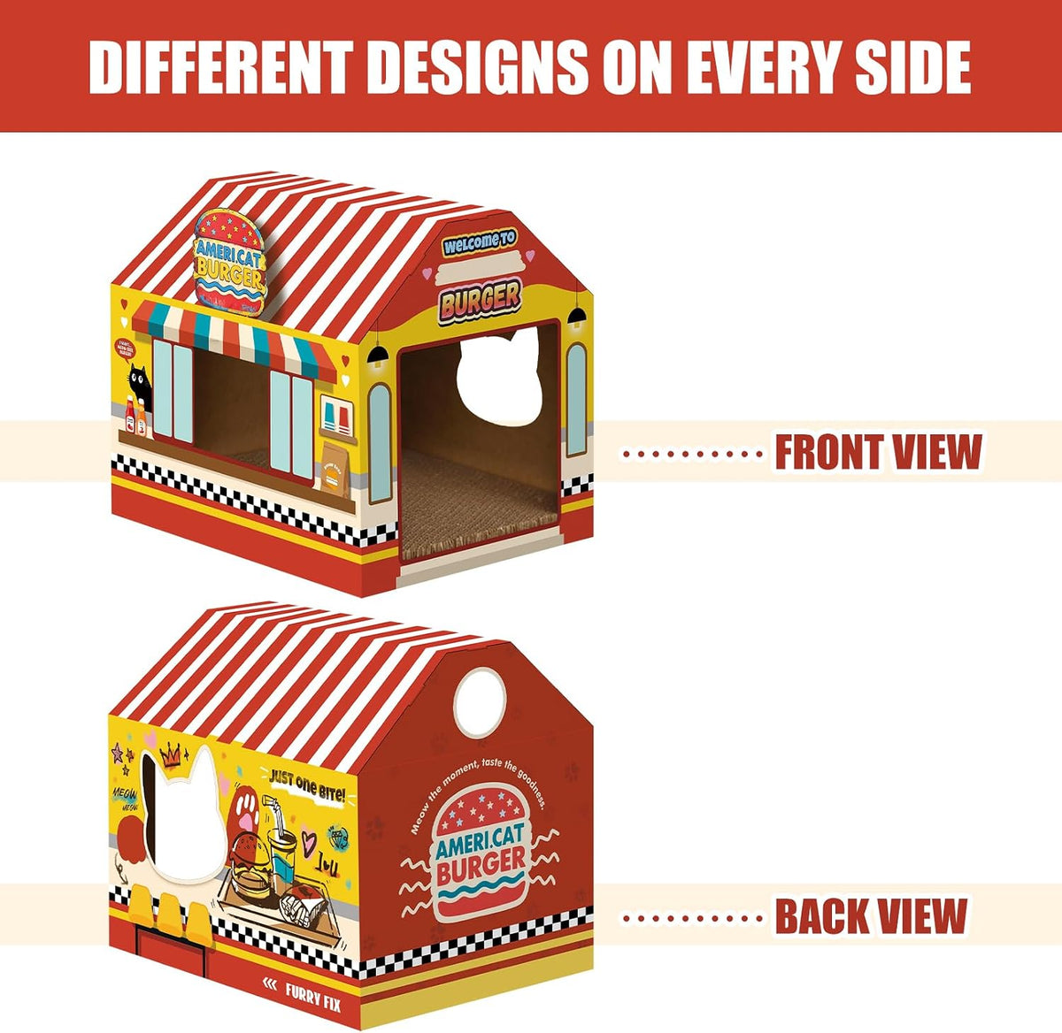 SEKAM Cardboard Cat House with Scratcher/Catnip - hamburger shop - image 4