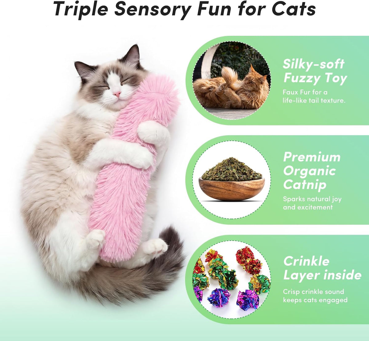 Catnip Cat Toys 4 Pack, Soft Cat Pillow Kicker Toys with Crinkle Sound, Interactive Cat Plush Toys - Yellow Green Pink Grey - image 2