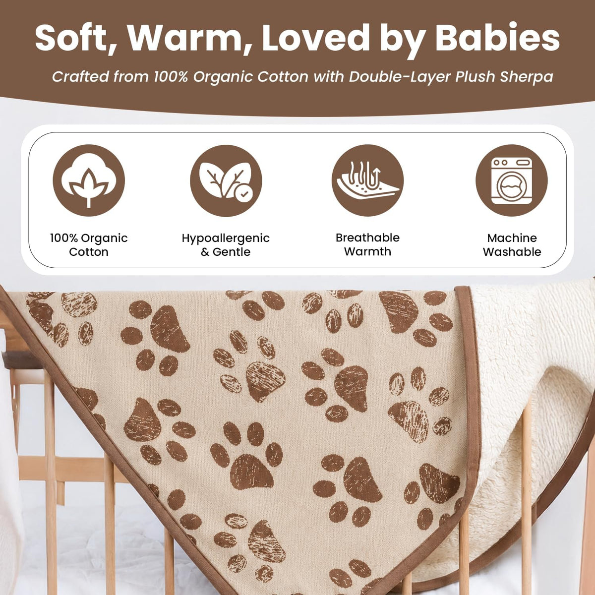 Small Pet Blanket, 100% Organic Cotton - Earth Ivory / Mocha Meringue - image 2
