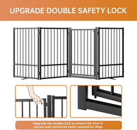 Full Metal Freestanding Dog Gate with Door, 32''Height Foldable Pet Dog Fence for Indoor & Outdoor, 4 Panels Extra Wide Free Standing TallDog Gates for Doorways,House,Stairs,Porch,Deck,Yard