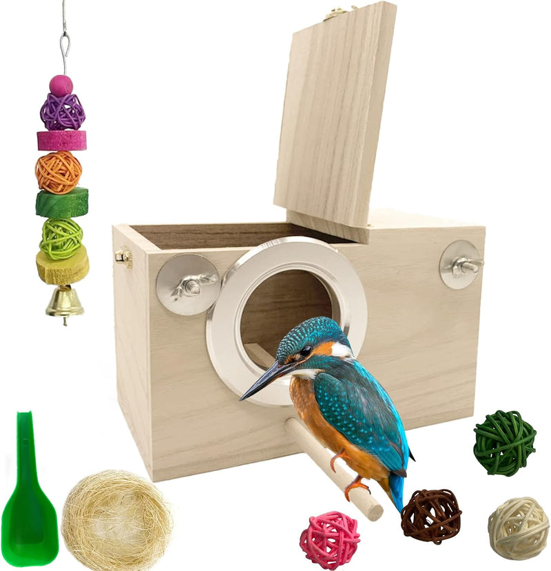 Parakeet Breeding Box Birds Natural Wooden House Lovebird Nesting