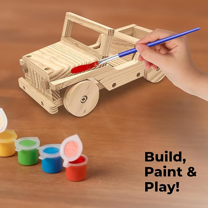 Kraftic Woodworking Building Kit for Kids and Adults, 3 Educational DIY Carpentry Construction Wood Model Kit Toy Projects for Boys and Girls - Build a Wooden Off-Road Vehicle, Flatbed, Barn