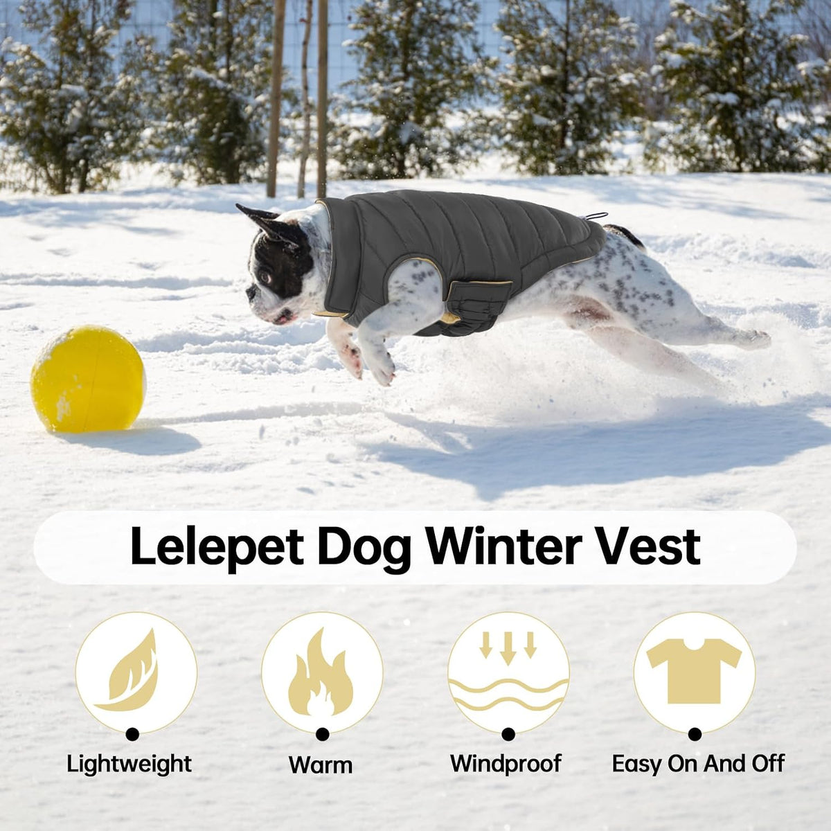 Lelepet Reversible Dog Coat Windproof Dog Jacket Lightweight Puffer - Extra Large / Gray - image 4