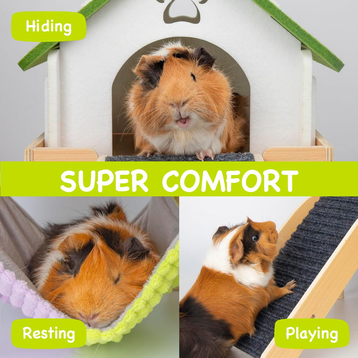 3 in 1 Enlarged Guinea Pig Hammock - Matcha White - image 3