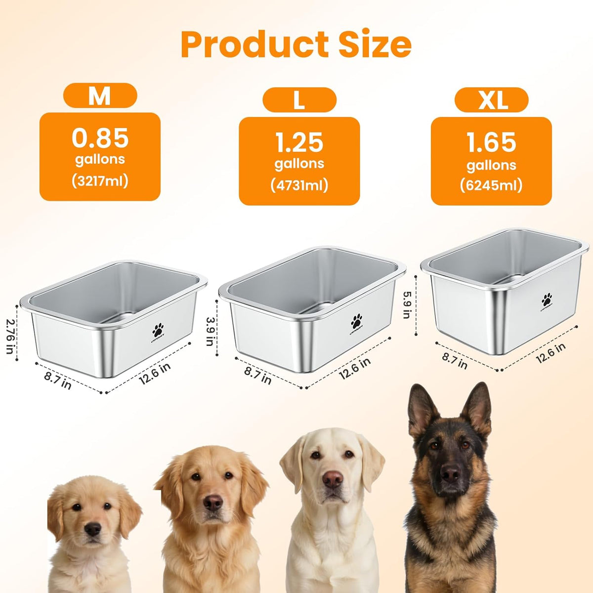 URPOWER 2 Pack 1.25 Gallon Large Dog Water Bowl Stainless Steel Dog - 0.85 Gallon - image 2