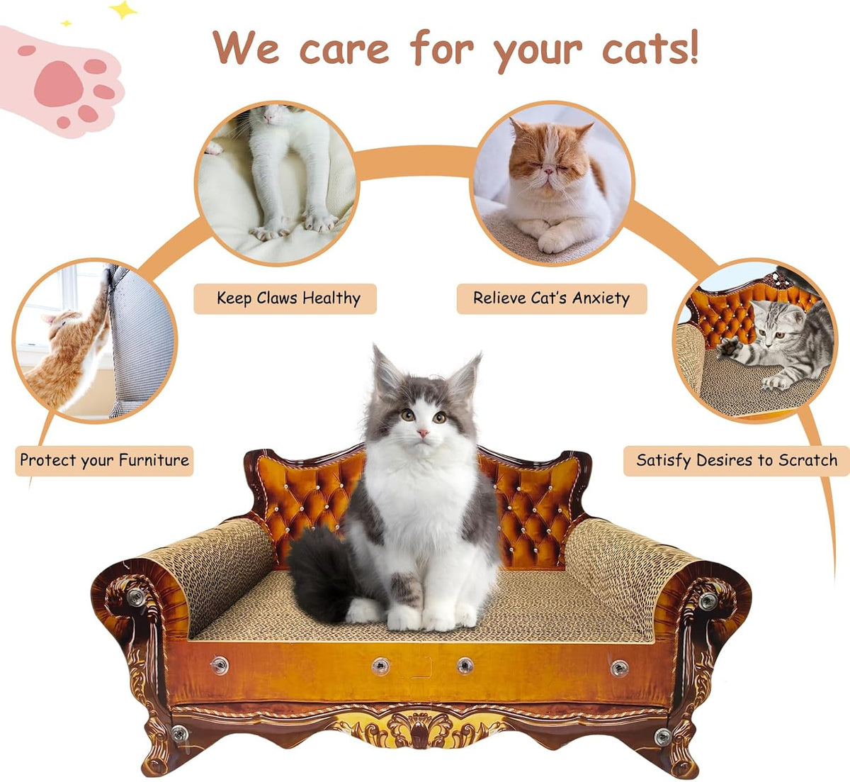 Luxury Cardboard Cat Scratcher Sofa Bed - Brown Crown - image 4