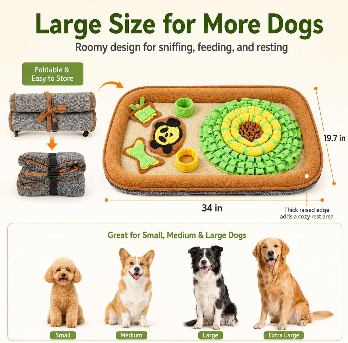 HOPET Snuffle Mat for Dogs Large Breed - 35*20 A-Green Flower Trap - image 4