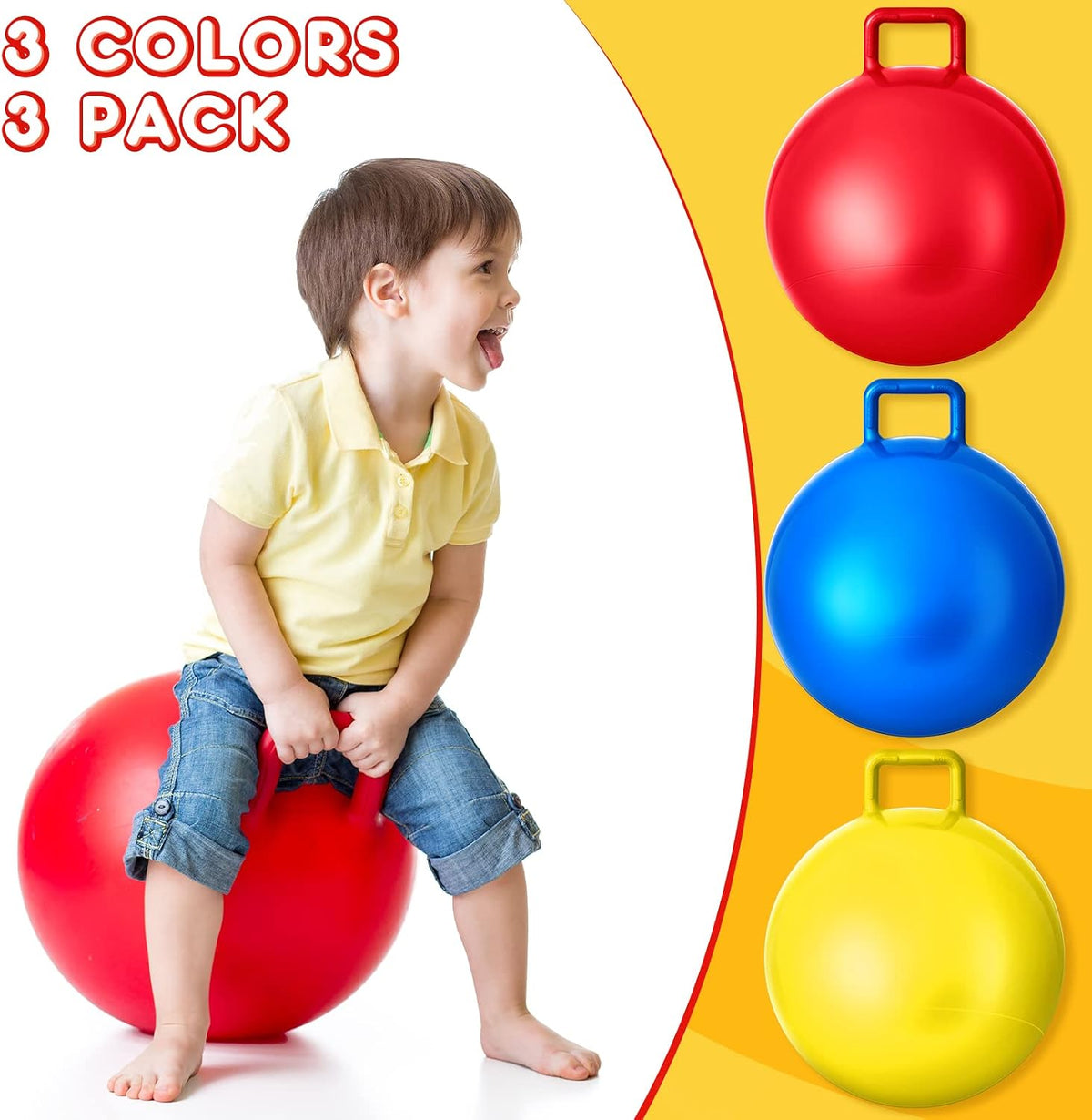 Lewtemi 3 Pcs 29" Hopper Ball Handle, Gradient Red - 18" / Red, Blue, Yellow - image 3